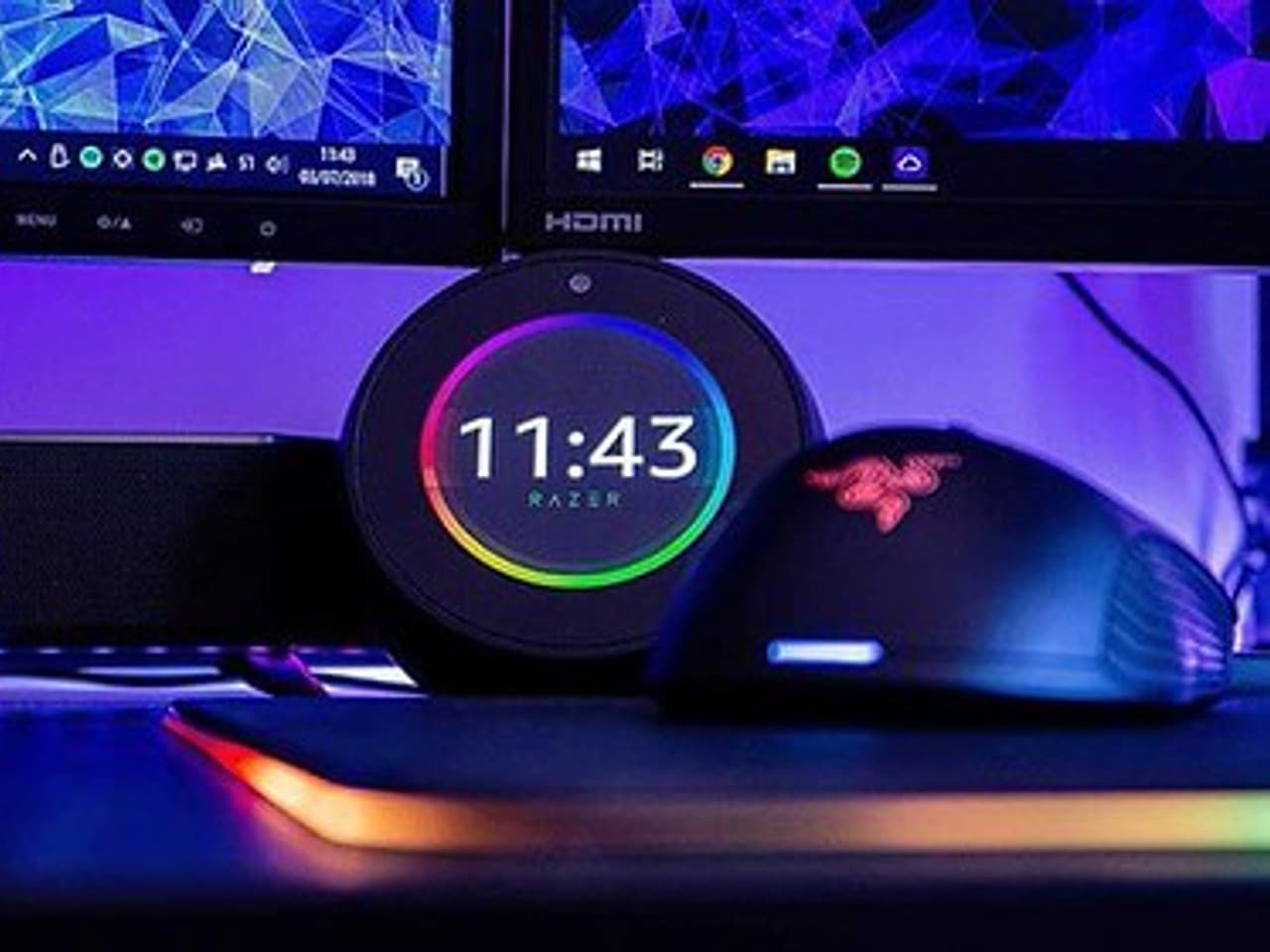 A desk with a game controller and headphones