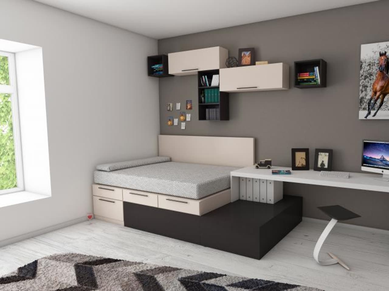 A bedroom shelf with small personal objects