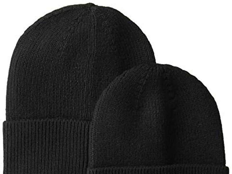 A knitted beanie hat