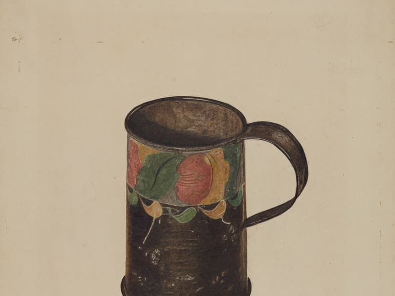 An enamel mug outdoors