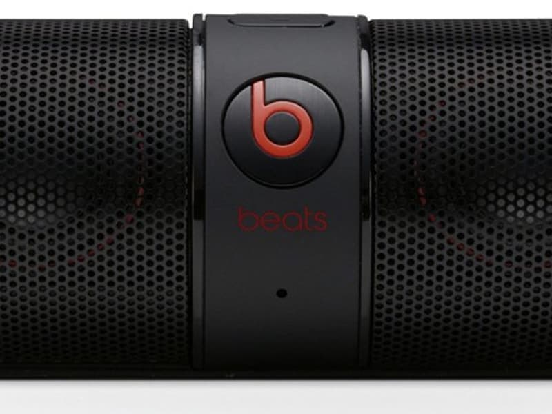 A small portable speaker on a table