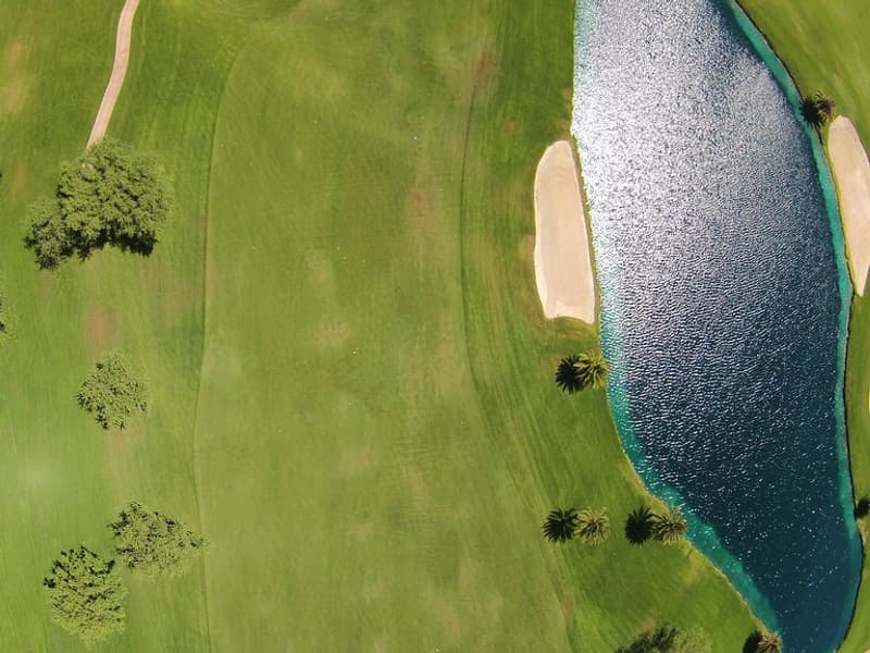 A golf fairway in morning light